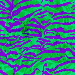 Seamless Digital Hand Painting Abstract Watercolor Zebra Tiger Stripes Pattern with Tie Dye Gradient Batik Background