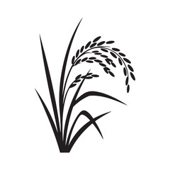  Black and white vector illustration of a rice plant with stalk and grains, ideal for agricultural, farming, organic produce, or botanical-themed concepts and designs