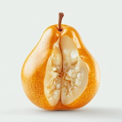 A perfectly ripe, smooth pear with a tender interior and golden skin, isolated white background