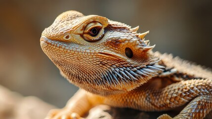 Obraz premium Close-up of a bearded dragon's head and neck.