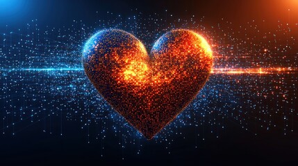 Obraz premium Digital Heart: A Glowing Symbol of Love and Connection in Cyberspace