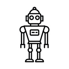 Retro Robot Line Art Vector.
