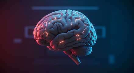 Human Brain Model with Glowing Neural Pathways on Dark Background