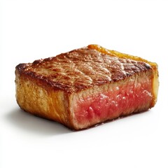 Fototapeta premium A perfectly seared, golden brown steak with juicy interior and crispy exterior, isolated white background