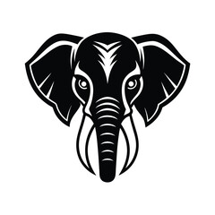 black and white illustration elephant head front