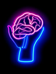Obraz premium Brain in Neon Hand Illustration