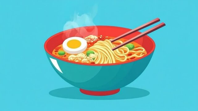 Delicious Steaming Bowl of Ramen Noodles Asian Cuisine Food Illustration