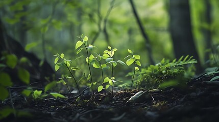 A moment of renewal as delicate seedlings break through the rich forest soil