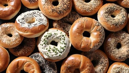 Assortment of Delicious Bagels with Cream Cheese