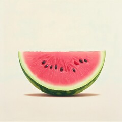 A refreshing cold watermelon slice with juicy pink flesh and vibrant green rind, isolated white background, hyperrealism art style