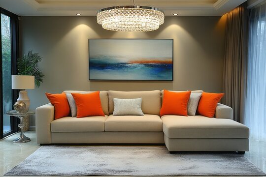 A well appointed living room showcasing modern design and elegance