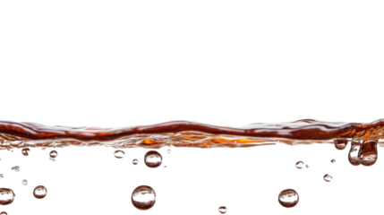 A brown liquid with a smooth surface displays bubbles rising towards the top. The delicate wave patterns create an interesting visual effect against a white background