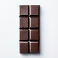 A rich dark chocolate bar with a glossy surface and perfectly segmented squares, isolated white background, hyperrealism art style
