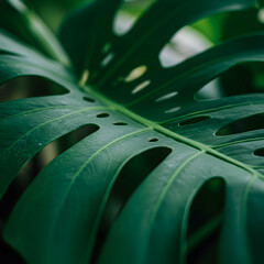 Lush Green Monstera Leaf Texture Background
