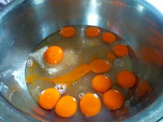 Cake dough. Duck egg and sugar dough. making cake dough.