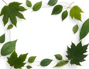 Fototapeta premium Green Leaf Frame on White Background