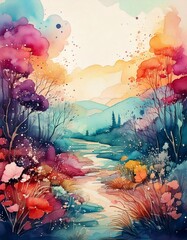 名刺やチラシのテンプレートに使えるカラフルな水彩画の背景