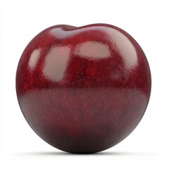 Obraz premium A ripe deep red cherry with a glossy finish and smooth skin, isolated white background, hyperrealism art style