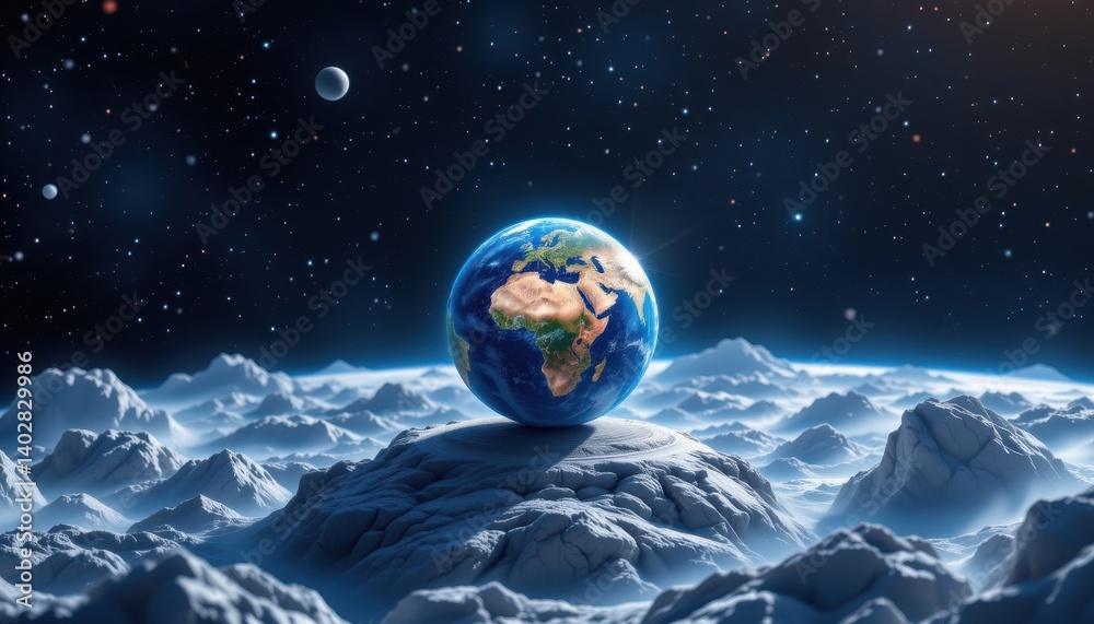 Wall mural astronaut theme a backdrop of space with the globe on a celestial platform, symbolizing global aware