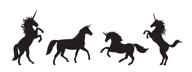 Silhouette of unicorn vector illustration on white background.