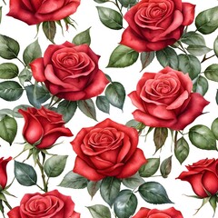 Seamless Watercolor Red Rose Pattern