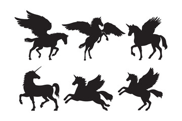 Silhouette of unicorn vector illustration on white background.