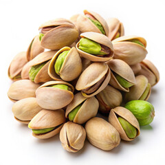 Realistic pistachio nut set featuring open shells and green edible cores, isolated for easy use in recipe layouts or organic product designs.