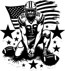 Fototapeta premium American Football Player with USA Flag and Landmarks Silhouette Vector