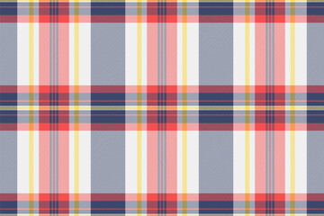 Vibrant plaid pattern with intersecting lines of red, blue, and yellow on a light background. Ideal for backgrounds, textiles, or design elements.