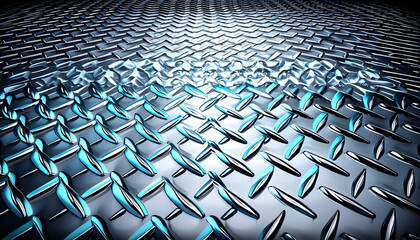 Fototapeta premium Abstract metallic texture with diamond plate pattern, cool blue and silver tones