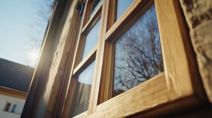Carpenter installing a wooden window frame. Featuring precision and carpentry skills