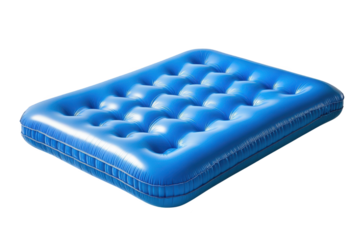 Blue inflatable air mattress isolated on transparent background