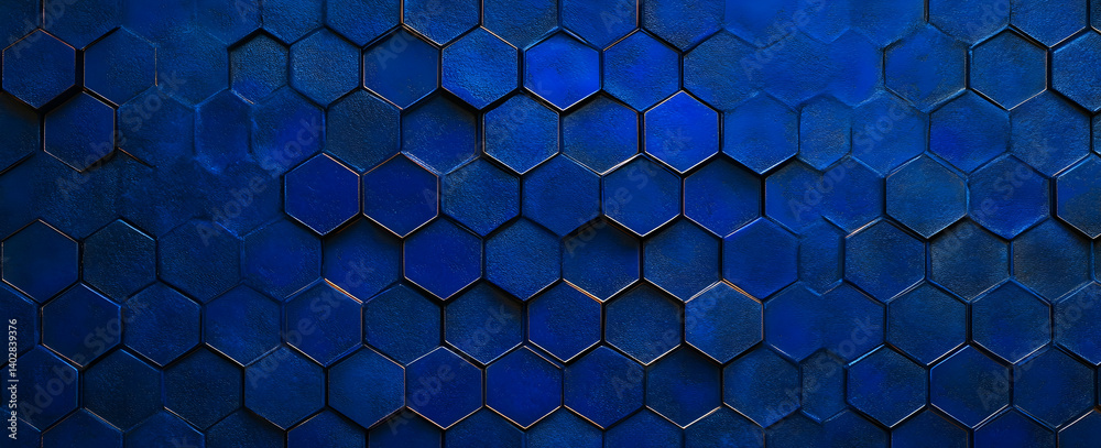 Wall mural blue abstract background with hexagonal shapes