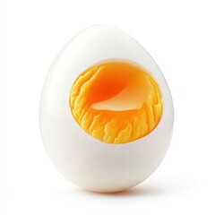 A smooth soft boiled egg with a glossy, slightly runny yolk and firm white, isolated white background