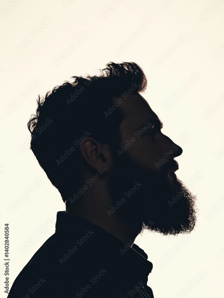Fototapete silhouette of a bearded man with fade effect against a clean white background capturing a moment of 