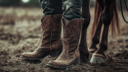 Worn Cowboy Boots   Horse Leg