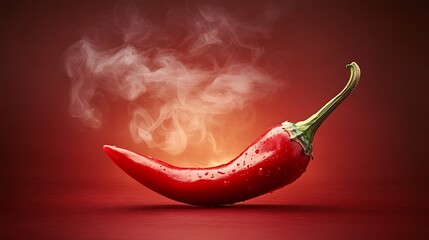 Red Chili Pepper with Smoke, A single red chili pepper surrounded by swirling smoke