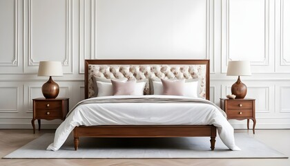Elegant Master Bedroom with Wooden Bed and Floral Headboard