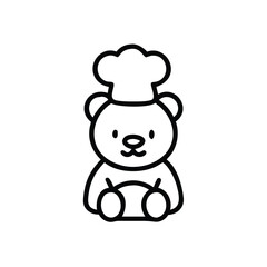 Cute Teddy Bear Chef Character In Outline Style Cartoon Design