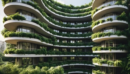 Lush Green Vertical Garden on Modern Apartment Building