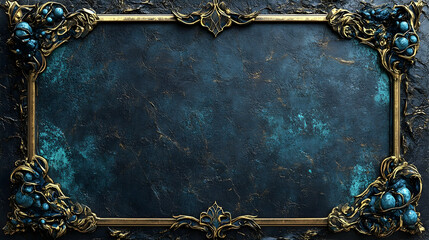 Ornate gold-framed teal background for design elements.