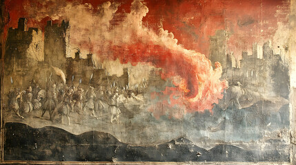 A medieval siege depicted in a historical artwork.