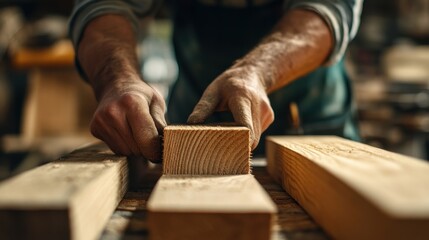 Carpenter joining wooden planks. Featuring craftsmanship and precision