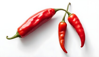 Three Red Chili Peppers on White Background
