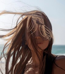 夏の人物画、デジタル画、