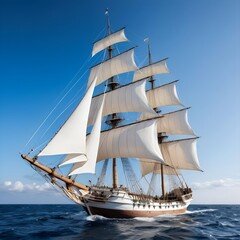 Fototapeta premium Majestic Sailing Ship at Sea under a Blue Sky