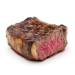 A tender juicy steak with a rich brown crust and soft pink center, isolated white background, hyperrealism art style