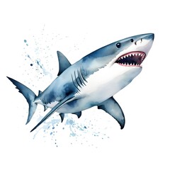 Fototapeta premium Watercolor Great White Shark Splashing