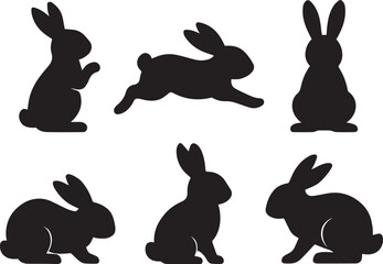 bunny silhouette collection various poses , vector art 