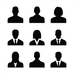 Business People Silhouette Icons Set – Male and Female Profile Avatars in Vector Format

